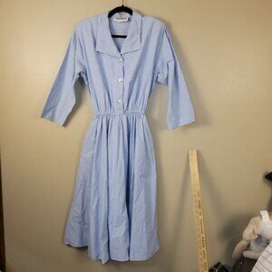 The American Shirt Dress Blue Button Front Elastic Waist Midi Dress‎ Made in USA